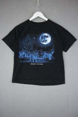 Vintage Jasper Canada Wolf Pack Full Moon Graphic T-Shirt Black Small